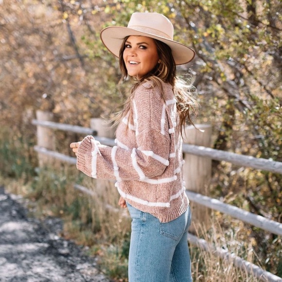 Lulus Sweaters - Lulus chenille striped sweater with Pom poms